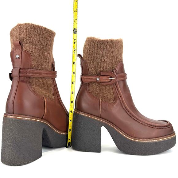 Sam Edelman Sidney Chunky Platform Bootie Size 10M Brown Leather Australian Wool - Picture 8 of 15